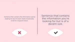 Two column image where the text on the left is too small and inaccessible. Text on the right is large and easy to read.