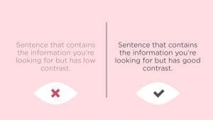 Two column image where light gray font on the left is inaccessible because of a light pink background and the font on the right is a dark charcoal color.