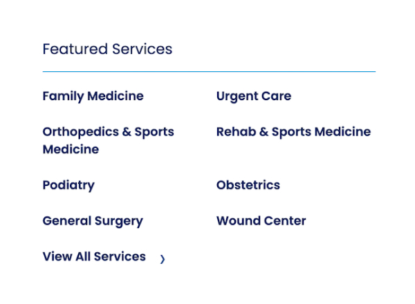 A graphic displays "Featured Services" from the Winnmed website.