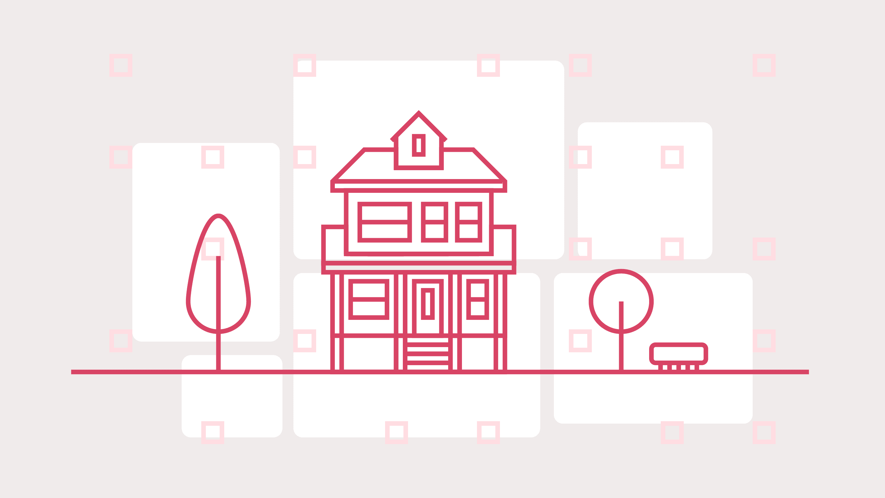 An illustration of a house and a few trees.