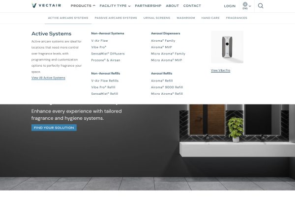 An interface displaying a megamenu with different categorizations and a featured product.