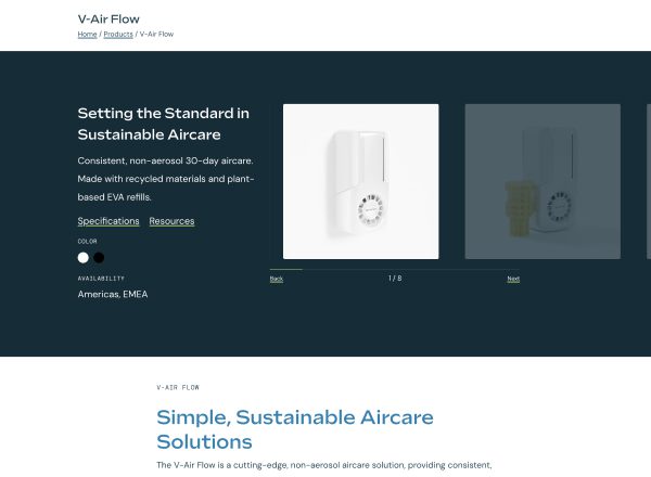 An interface focusing on a single product with a description, benefits, and a gallery.
